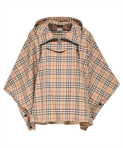 Shop Burberry Check Poncho In Beige