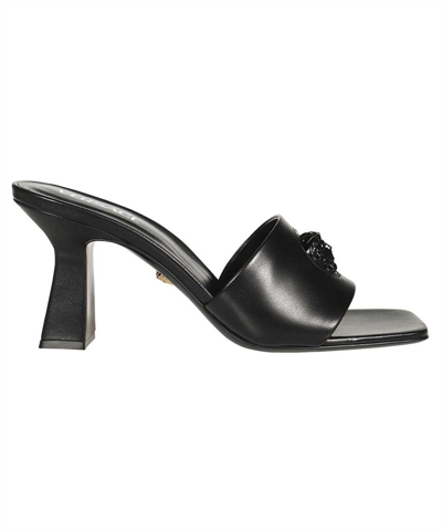 Shop Versace La Medusa Mid-heel Sandals In Black