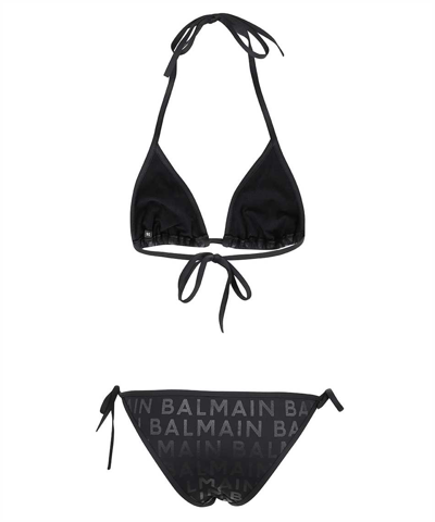Shop Balmain Monograf Motif Swimsuit In Black