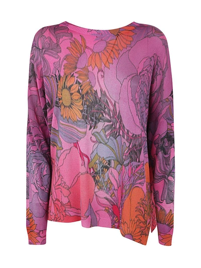 Shop Avant Toi Peonies Print Boat Neck Silk Pullover Clothing In Pink &amp; Purple