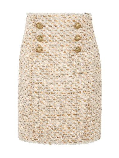 Shop Balmain Hw 6 Btn Tweed Short Skirt Clothing In Brown