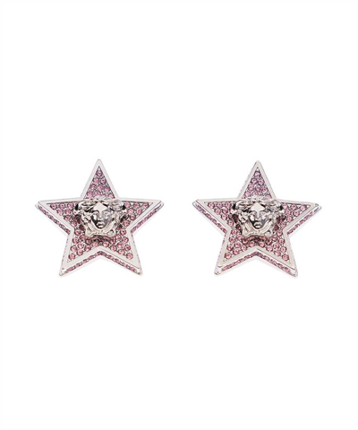 Shop Versace Medusa Star Crystal-embellished Stud Earrings In Pink