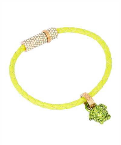 Shop Versace Braided Leather Bracelet In Green