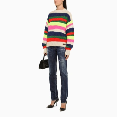 Dsquared2 Multicoloured Striped Crew-neck Sweater In Multicolor