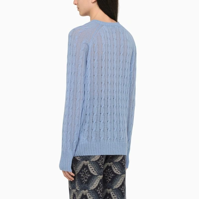 Shop Etro Light Cable-knit Crew-neck Sweater In Blue