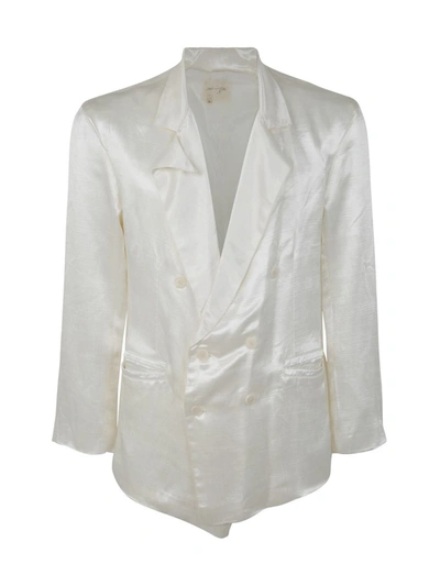 Shop Greg Lauren Ivory Satin Double Breasted Blazer Clothing In White