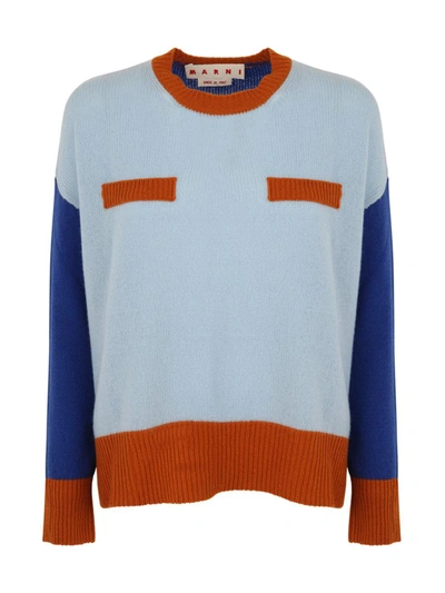 Marni Color Block Light Blue Cashmere Sweater In White