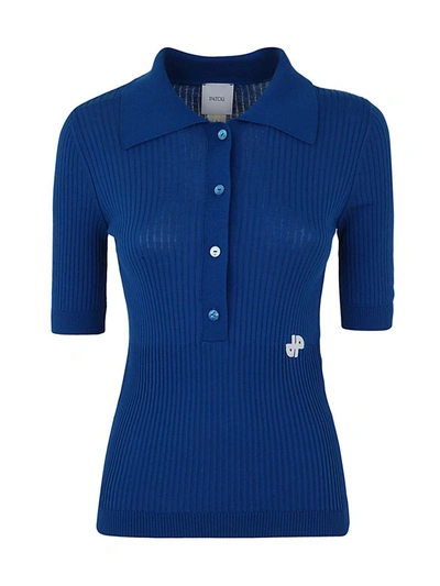 Shop Patou Short Sleeves Polo Knit Clothing In Blue