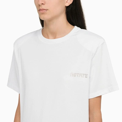 Shop Rotate Birger Christensen Crew-neck T-shirt With Rhinestone Logo In White