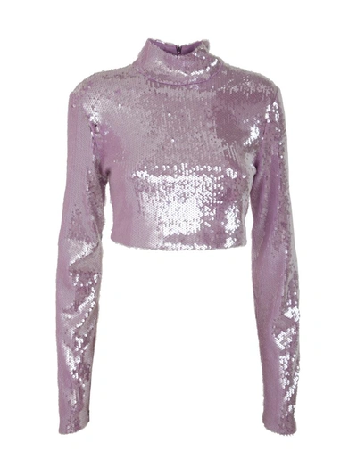 Shop Rotate Birger Christensen Rotate By Birgerchristensen Sequin Turtleneck Cropped Top Clothing In Pink &amp; Purple