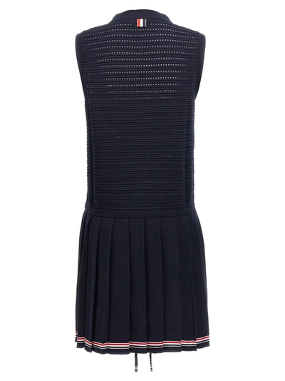 Shop Thom Browne Openwork Dress With Pleated Skirt In Blue