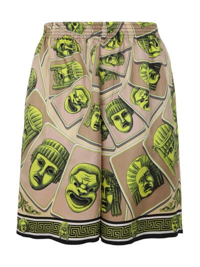 Shop Versace Twill Silk Shorts Masks Print Detail Clothing In Multicolour