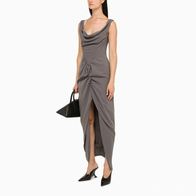 Shop Vivienne Westwood Long Draped Dress In Grey