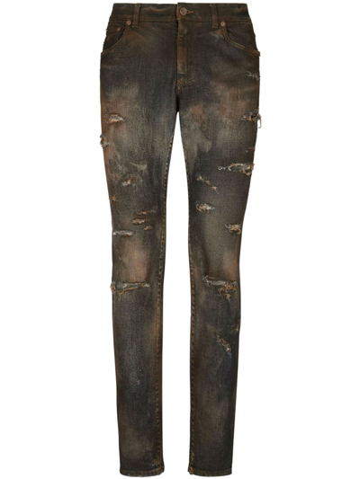 Shop Dolce & Gabbana Dlav Denim Jeans In Brown