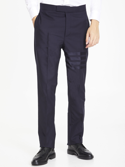 Shop Thom Browne 4bar Trousers In Navy