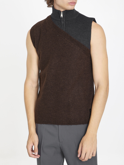 Shop Fendi Alpaca And Wool Vest In Brown