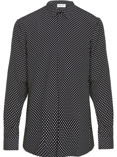 Shop Saint Laurent Polkadot Silk Shirt In Black