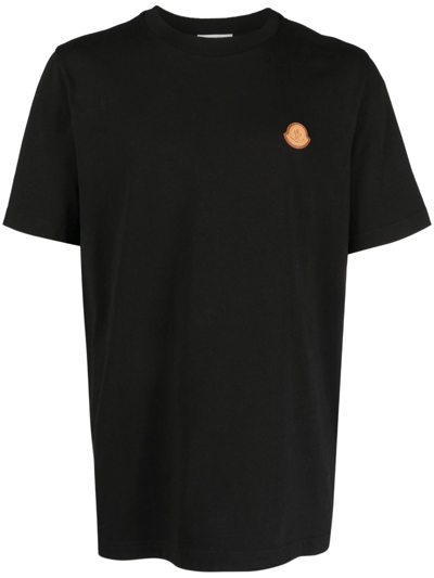 Shop Moncler Black Logo-patch Cotton T-shirt