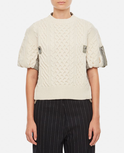 Shop Sacai Nylon Twill And Knitted Pullover In White