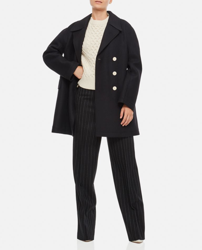 Shop Lanvin Double Breasted Caban Wool Coat In Black