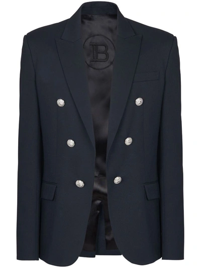 Shop Balmain Wool 6 Btn Jacket Clothing In Blue