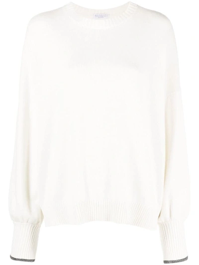 Shop Brunello Cucinelli Cashmere Long Sleeve Round Neck Sweater Clothing In White