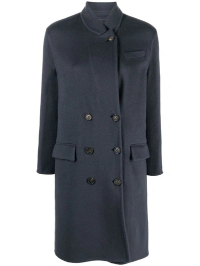Shop Brunello Cucinelli Double Breasted Overcoat Clothing In Blue
