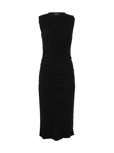 Shop Dsquared2 Shirred Long Dress Clothing In Black