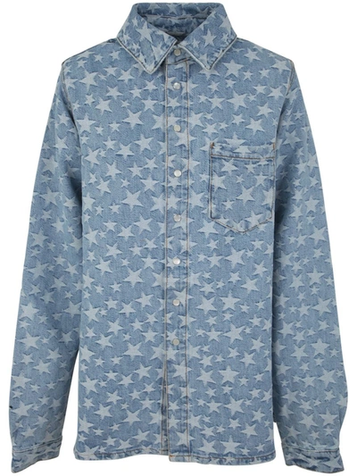 Shop Erl Unisex Denim Jacquard Overshirt Woven Clothing In Blue