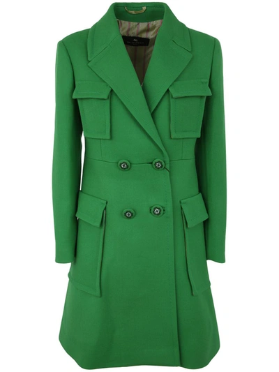 Shop Etro Double Breasted Coat Clothing In Green