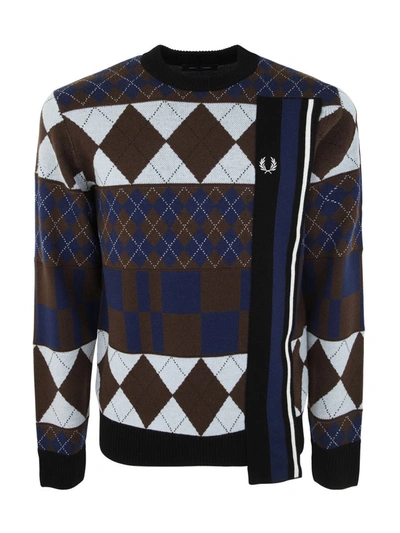 Shop Fred Perry Fp Striped Panelled Argyle Jumper Clothing In Brown