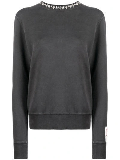 Shop Golden Goose Golden W`s Regular Sweatshirt Distressed Cotton Jersey With Embroidery Clothing In Grey