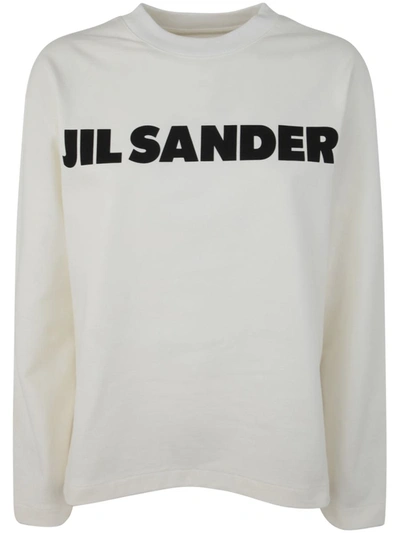 Shop Jil Sander Crew Neck Long Sleeves T-shirt With Ribbed Collar And Printed Logo On The Front Clothing In White