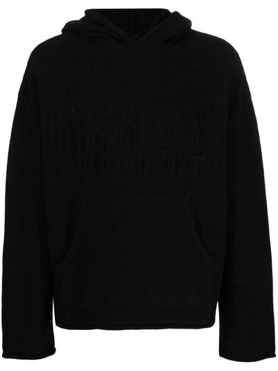 Mm6 Maison Margiela Wool Blend Hooded Sweatshirt With Embroidered Detail In Black