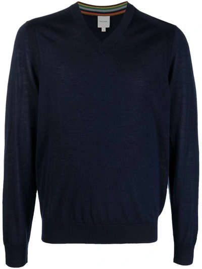 Shop Paul Smith Mens Sweater V Neck Clothing In Blue
