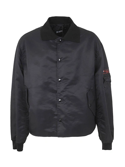 Shop Raf Simons Long Sleeved Polo Bomber Jacket With Print On Back Clothing In Black