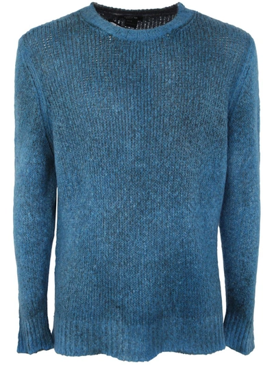 Shop Avant Toi Round Neck Brushed Bio Cotton Blend Pullover Clothing In Blue