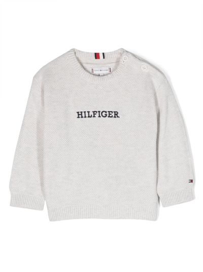 Shop Tommy Hilfiger Junior Logo-embroidered Piqué-weave Sweatshirt In Grey