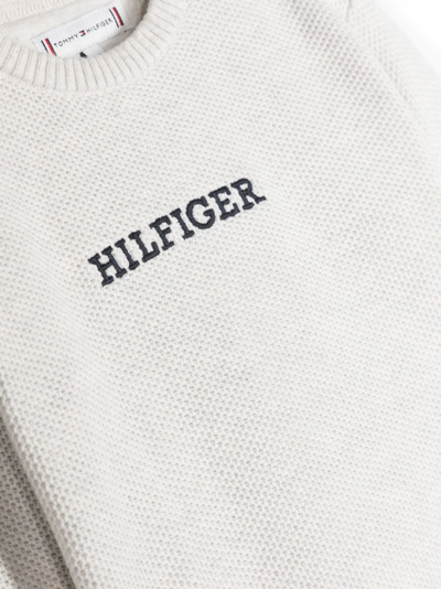 Shop Tommy Hilfiger Junior Logo-embroidered Piqué-weave Sweatshirt In Grey