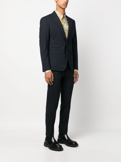 Dsquared2 Structured Blazer Suit With Notch Lapel And Slim-fit Trousers In Blue