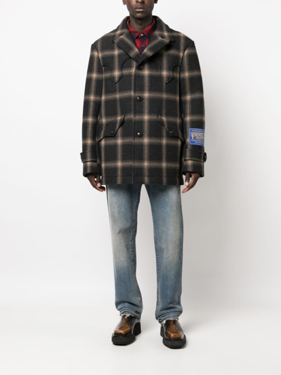 Shop Maison Margiela X Pendleton Checked Wool Coat In Brown