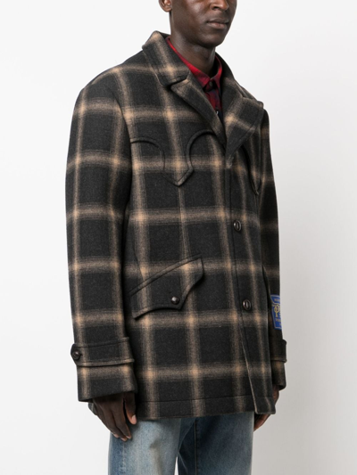 Maison Margiela Pendleton Check-print Wool Coat In Brown
