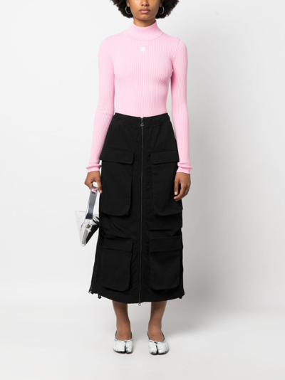 Courrèges Ribbed-knit Turtleneck Sweater In Pink