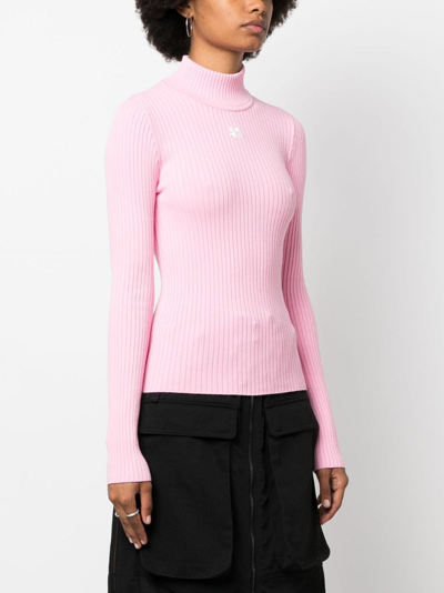 Shop Courrèges Logo-patch Ribbed-knit Jumper In Pink