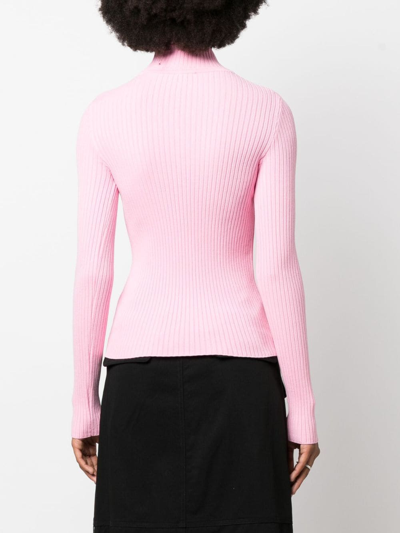 Shop Courrèges Logo-patch Ribbed-knit Jumper In Pink