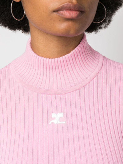 Shop Courrèges Logo-patch Ribbed-knit Jumper In Pink