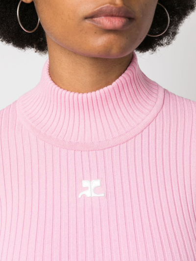 Courrèges Ribbed-knit Turtleneck Sweater In Pink