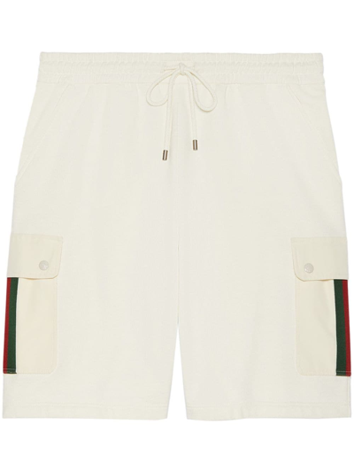 Shop Gucci Web-stripe Detail Cotton Shorts In White