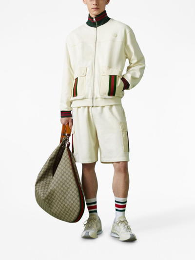 Shop Gucci Web-stripe Detail Cotton Shorts In White
