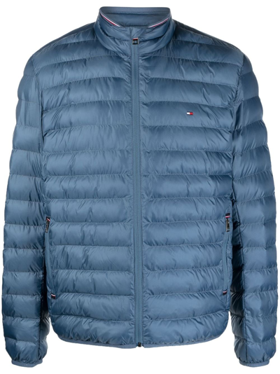Shop Tommy Hilfiger Logo-patch Zipped Puffer Jacket In Blue